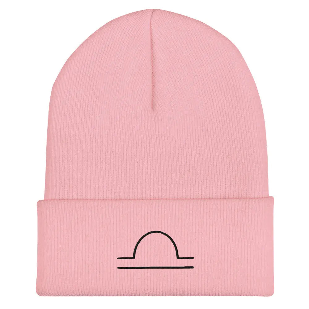 Pink Libra Zodiac Beanie - Front view of embroidered knit hat.
