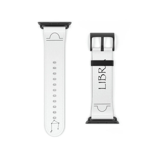 White Libra Zodiac Yang Watch Band with a Black buckle.