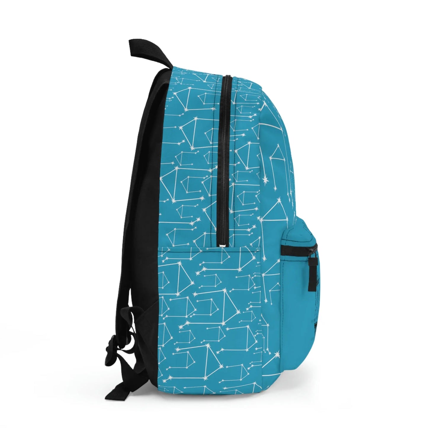 Light blue Libra Zodiac Backpack - Right side profile showing strap and pocket details.