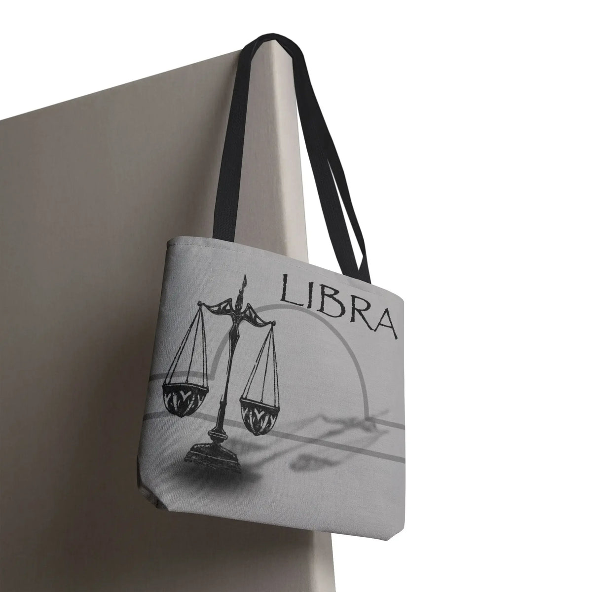 Libra zodiac tote bag with scales design, perfect for astrology lovers and metaphysical enthusiasts.