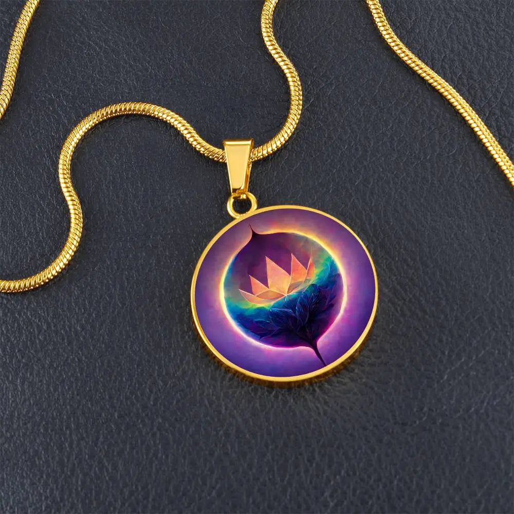 Gold Lotus Flower Necklace shown in a lifestyle setting.