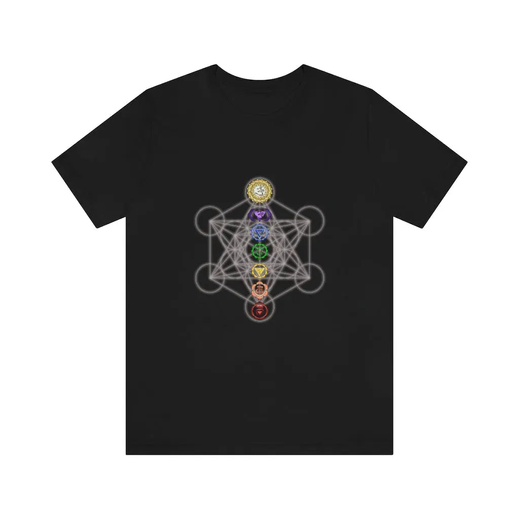 Metatron's Cube Shirt in Solid Black Blend on a flat background, featuring the Metatron's Cube symbol.