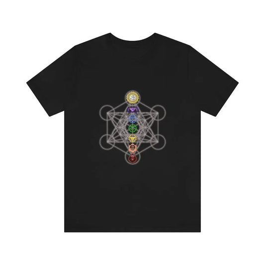 Metatron's Cube Shirt in Solid Black Blend on a flat background, featuring the Metatron's Cube symbol.
