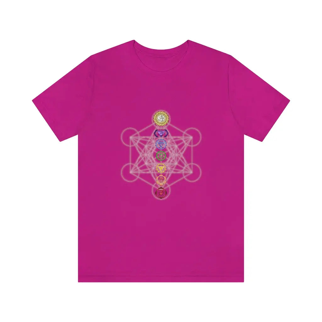 Metatron's Cube Shirt in Berry on a flat background, featuring the Metatron's Cube symbol.