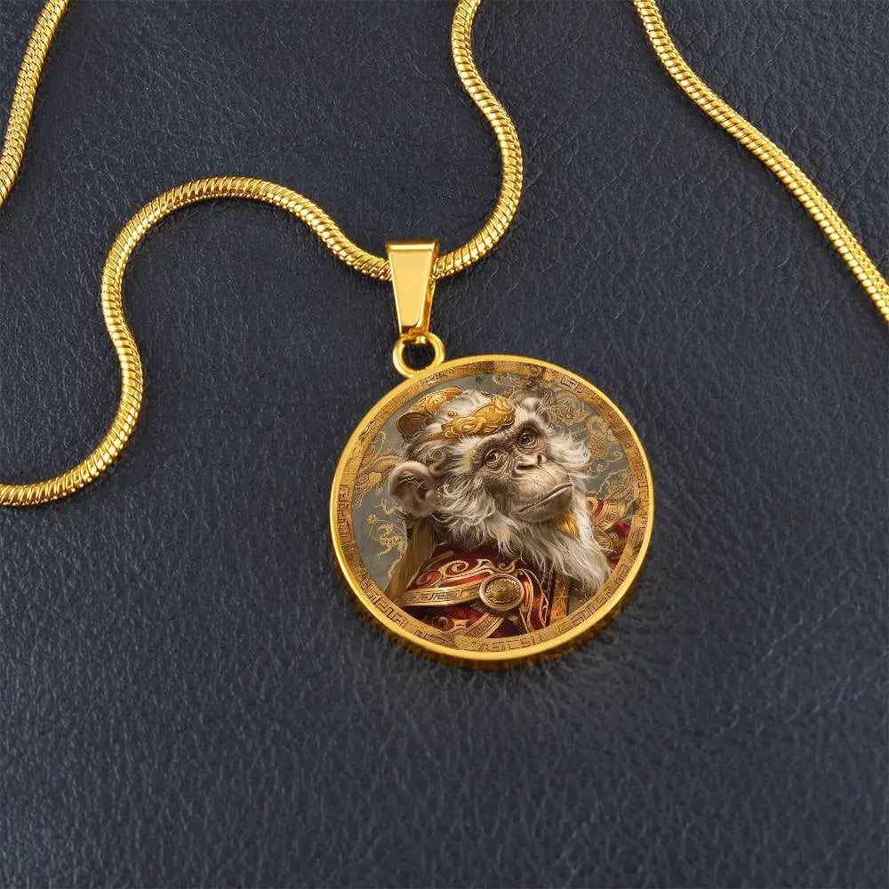 Gold 'Year of the Monkey' Necklace shown in a lifestyle setting.