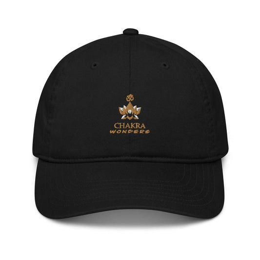 Black Chakra Wonders Logo Baseball Cap - Front view showing the embroidered company logo.