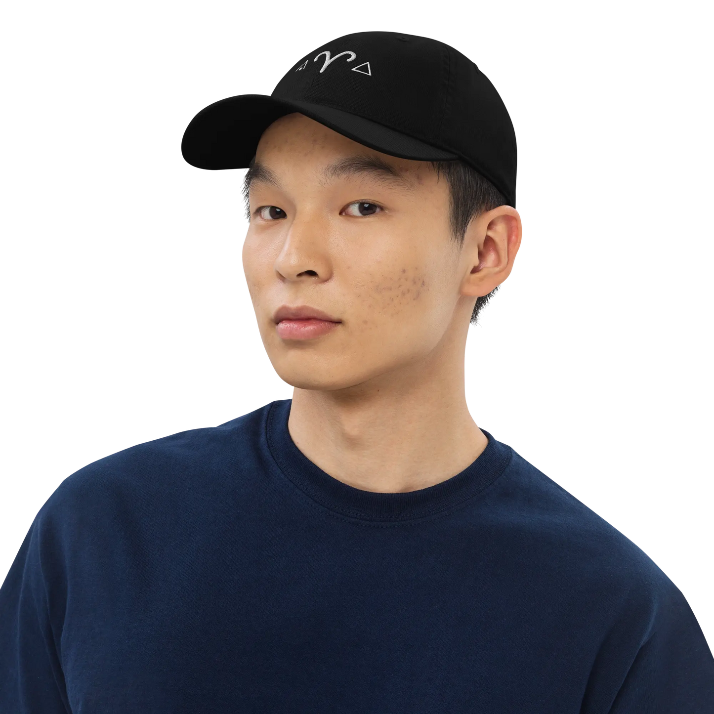 Man wearing the black Aries Zodiac Baseball Cap to show fit and style.
