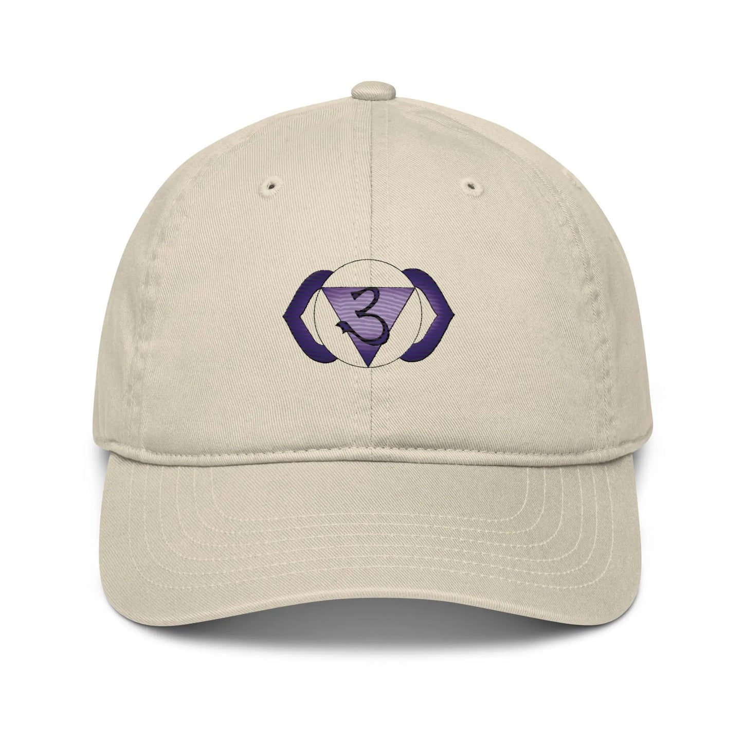 Oyster-colored Third Eye Chakra Baseball Cap - Front view with the Third Eye Chakra symbol.