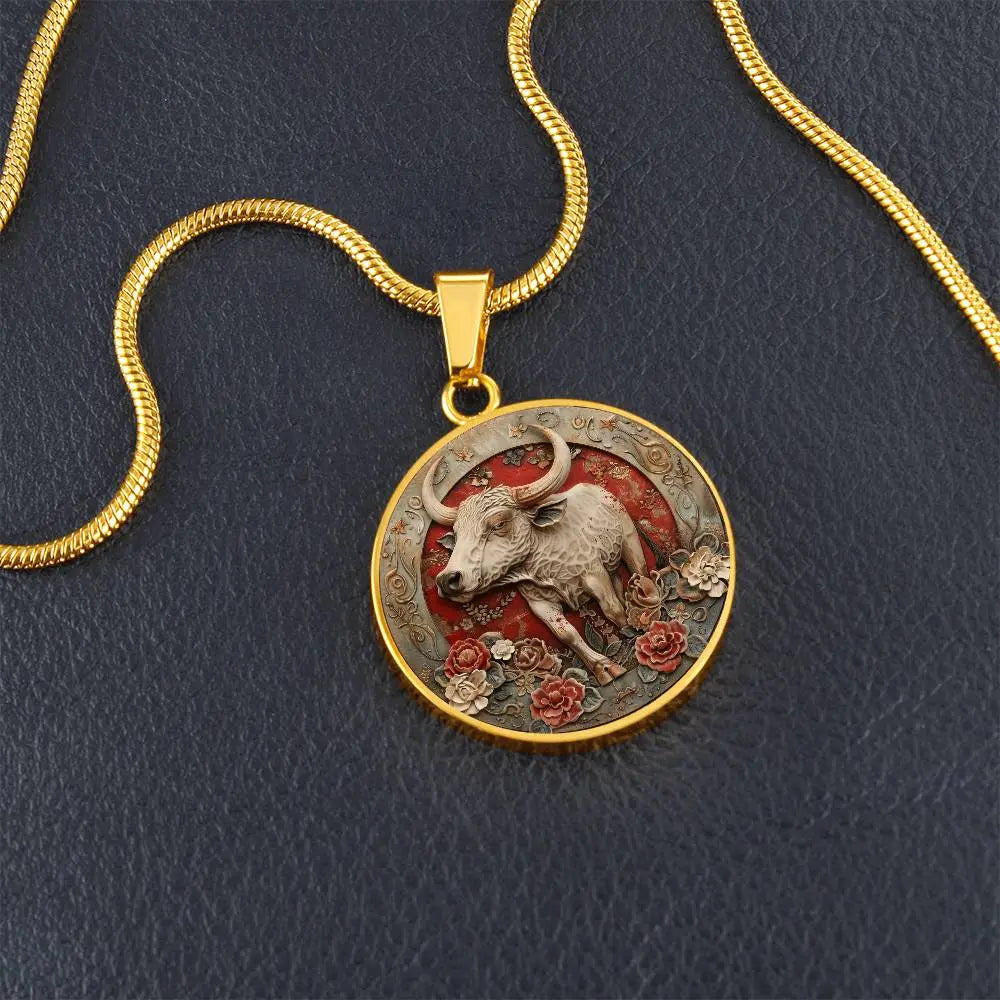 Gold 'Year of the Ox' Necklace shown in a lifestyle setting.