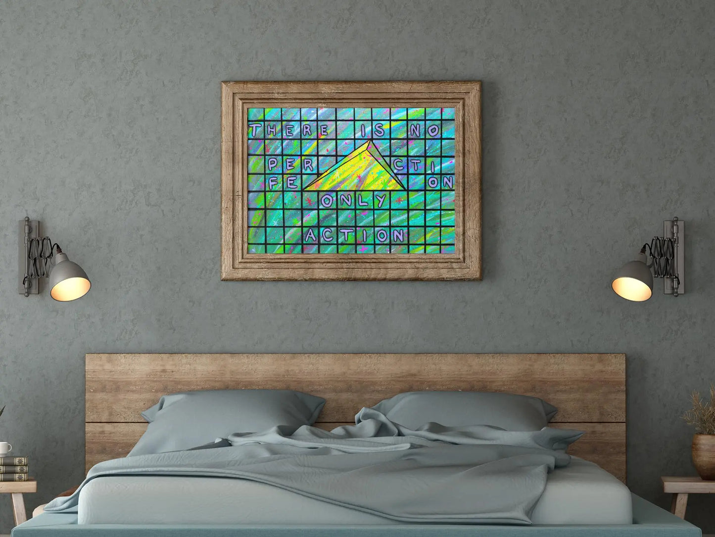 "Unleash Your Potential" poster by Te' Youngblood displayed in a modern living room.