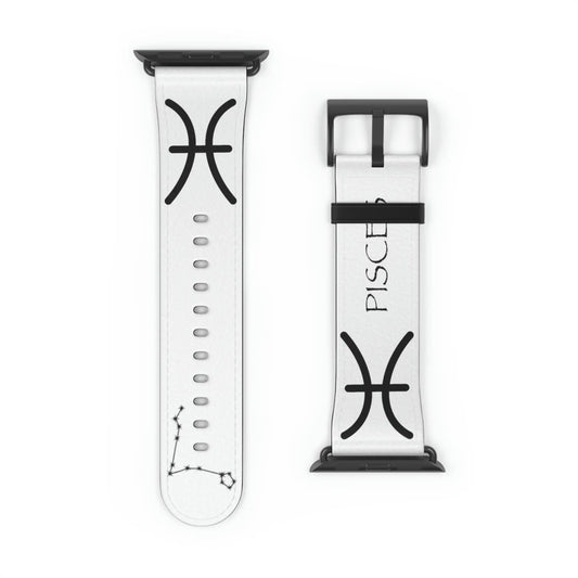 White Pisces Zodiac Yang Watch Band with a Black buckle.