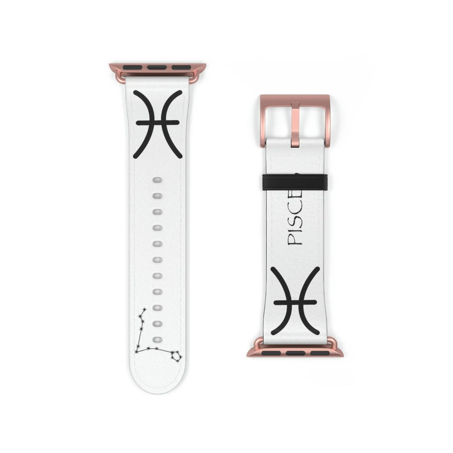 White Pisces Zodiac Yang Watch Band with a Rose Gold buckle.