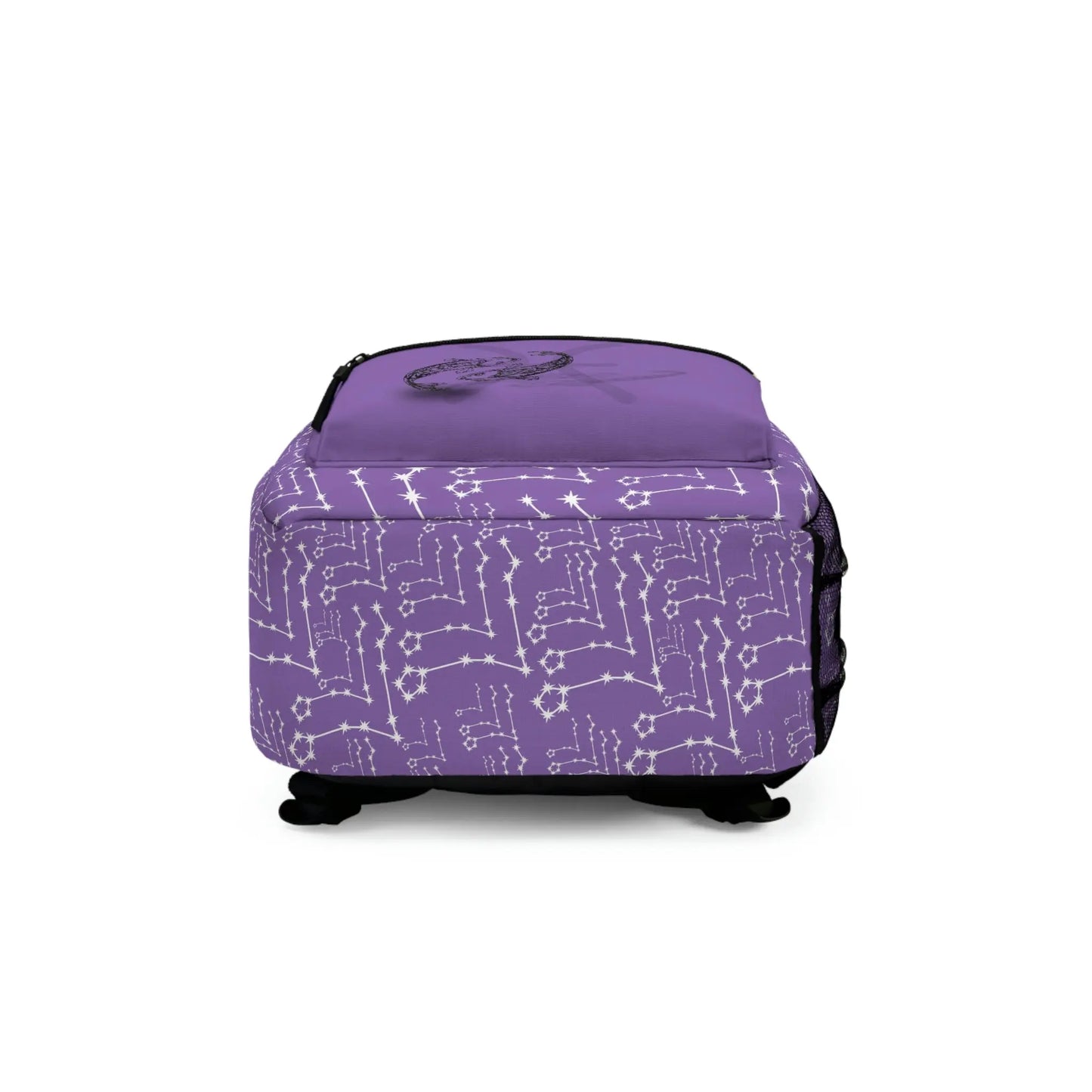 Bottom view of the purple Pisces Zodiac Backpack, showing the base construction.