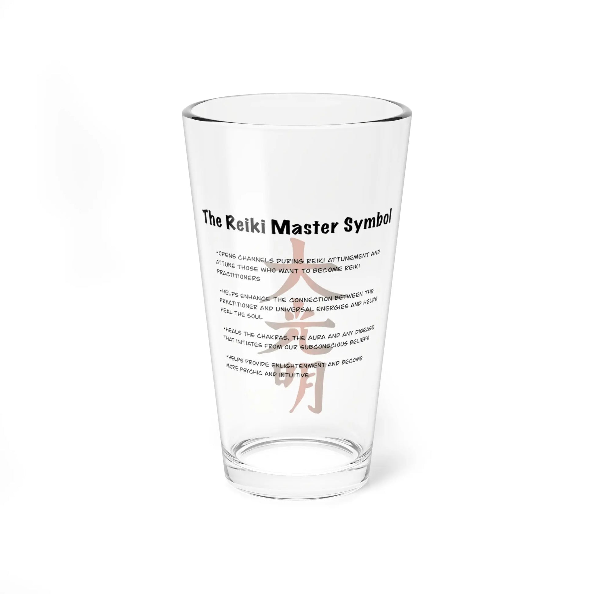 Dai Ko Myo Reiki Master Symbol Pint Glass shown on a clean white background.