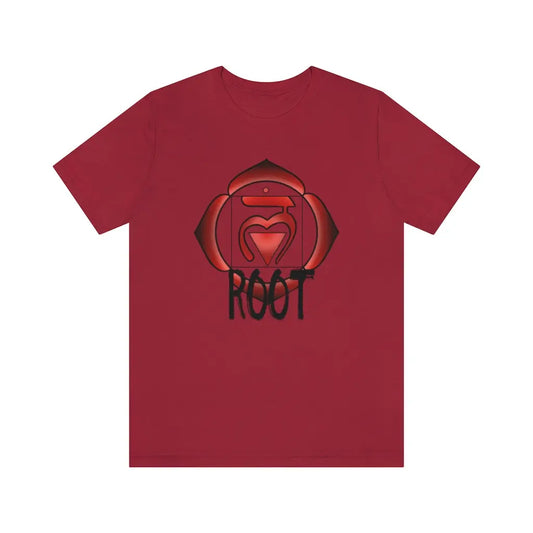Root Chakra T-Shirt in red on a flat background, showcasing the tonal red Muladhara symbol.