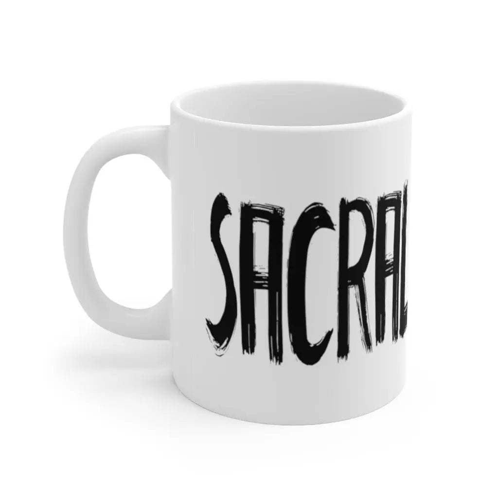Sacral Chakra Mug - Right side with "SACRAL" text, clean white background.