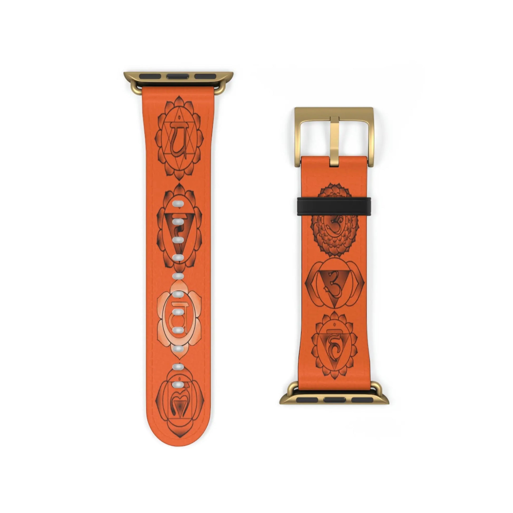 Sacral Chakra Designer Watch Band with a Gold buckle.