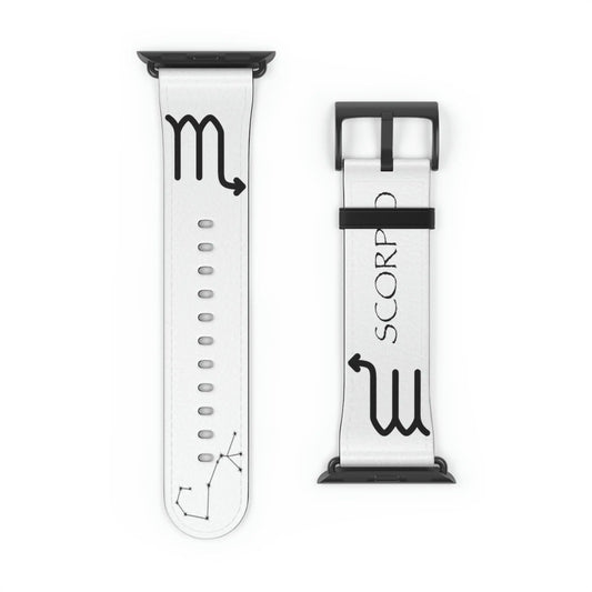 White Scorpio Zodiac Yang Watch Band with a Black buckle.