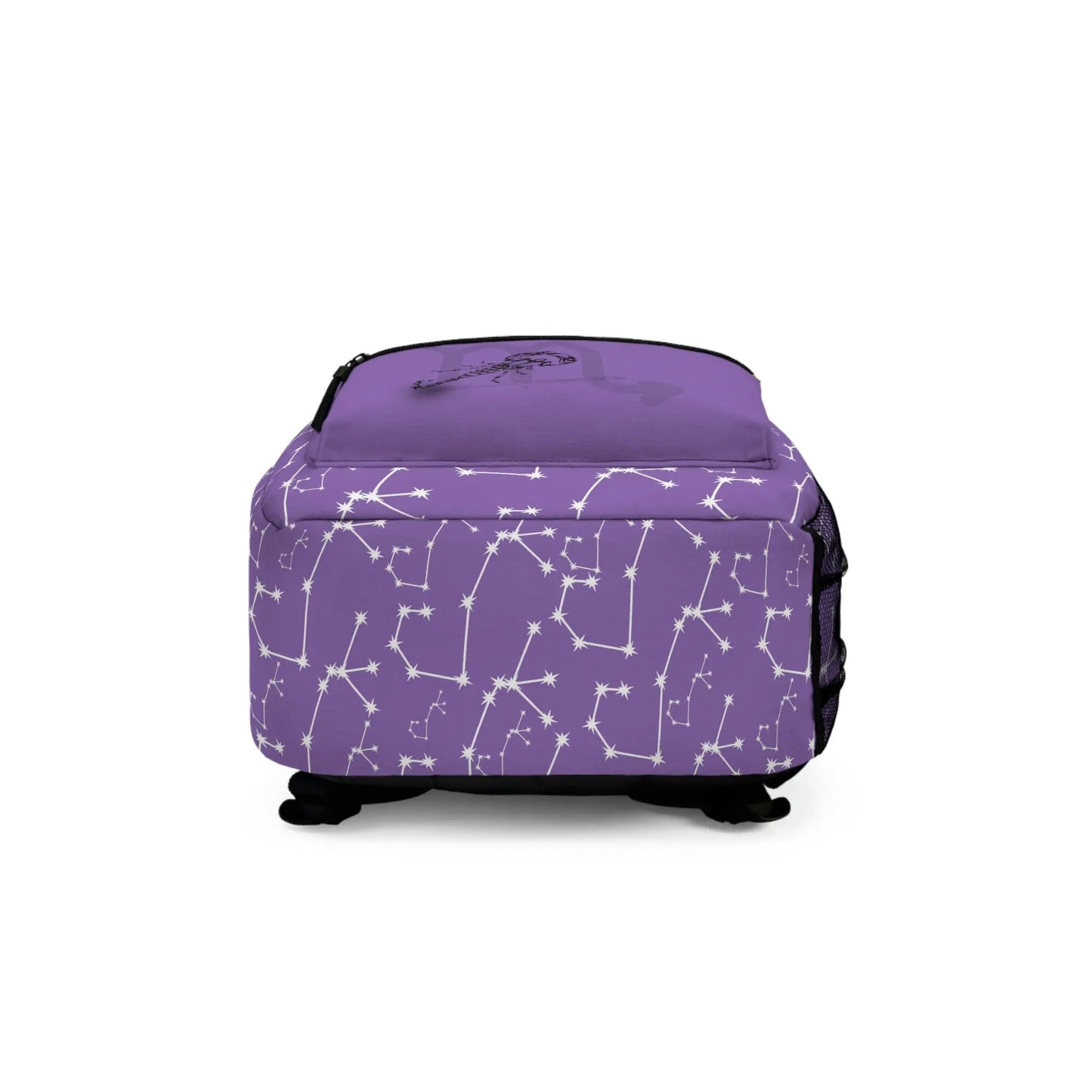 Bottom view of the purple Scorpio Zodiac Backpack, showing the base construction.