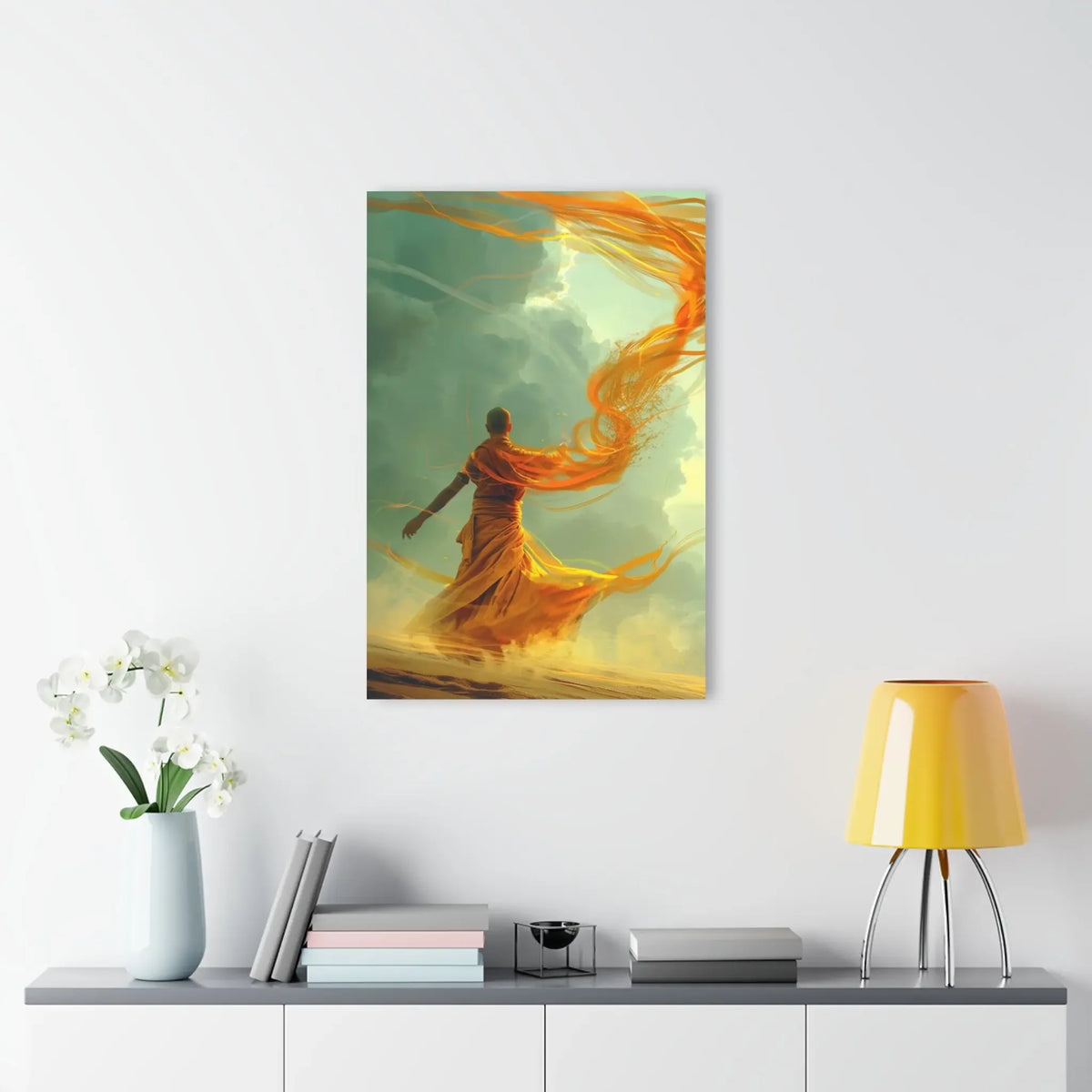 "The Art of Air" Wall Art displayed in a modern living room setting to show scale.