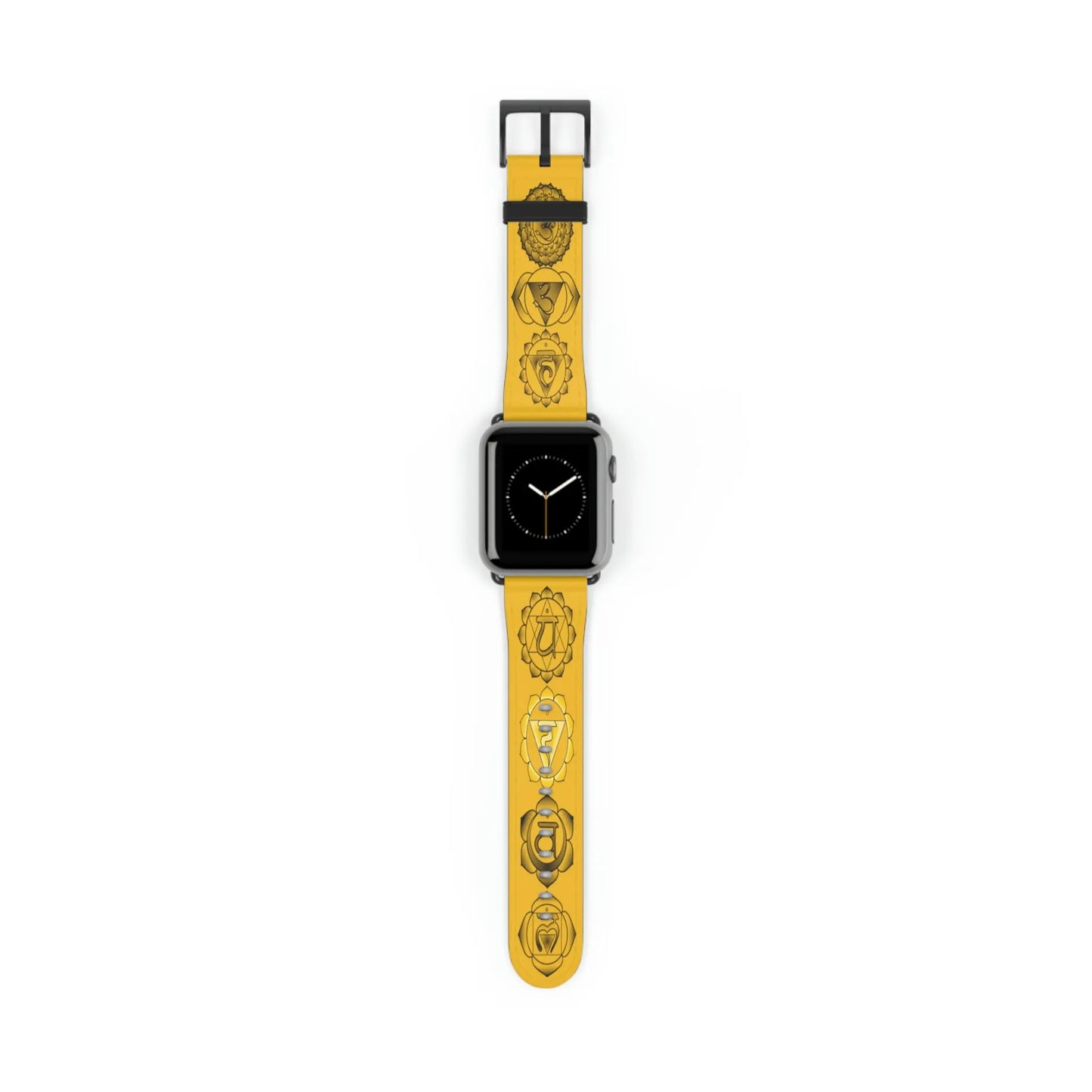 Solar Plexus Chakra band shown attached to an Apple Watch face.