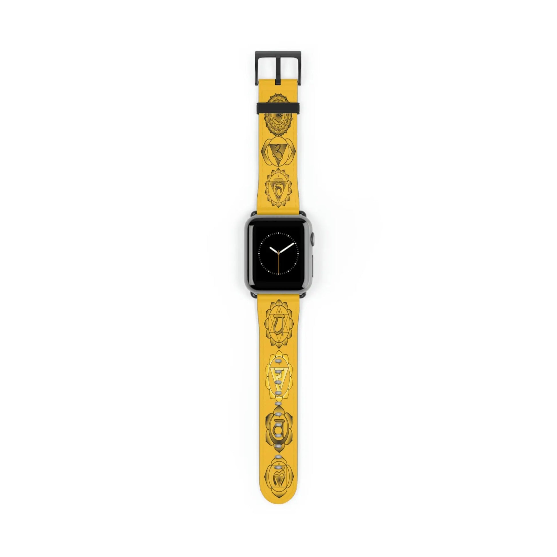 Solar Plexus Chakra band shown attached to an Apple Watch face.