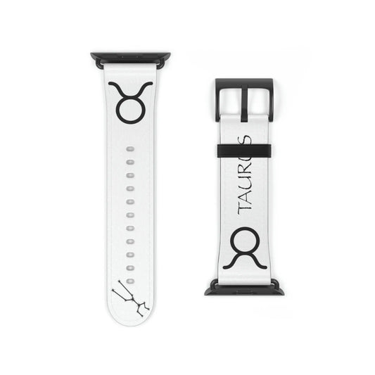 White Taurus Zodiac Yang Watch Band with a Black buckle.