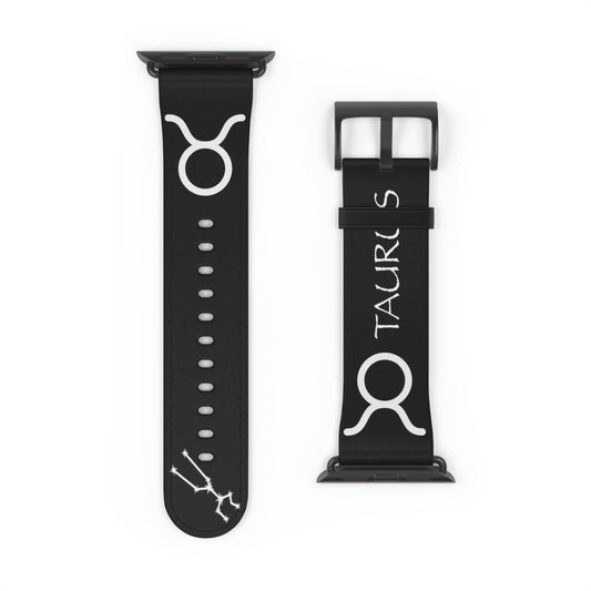 Black Taurus Zodiac Yin Watch Band with a Black buckle.