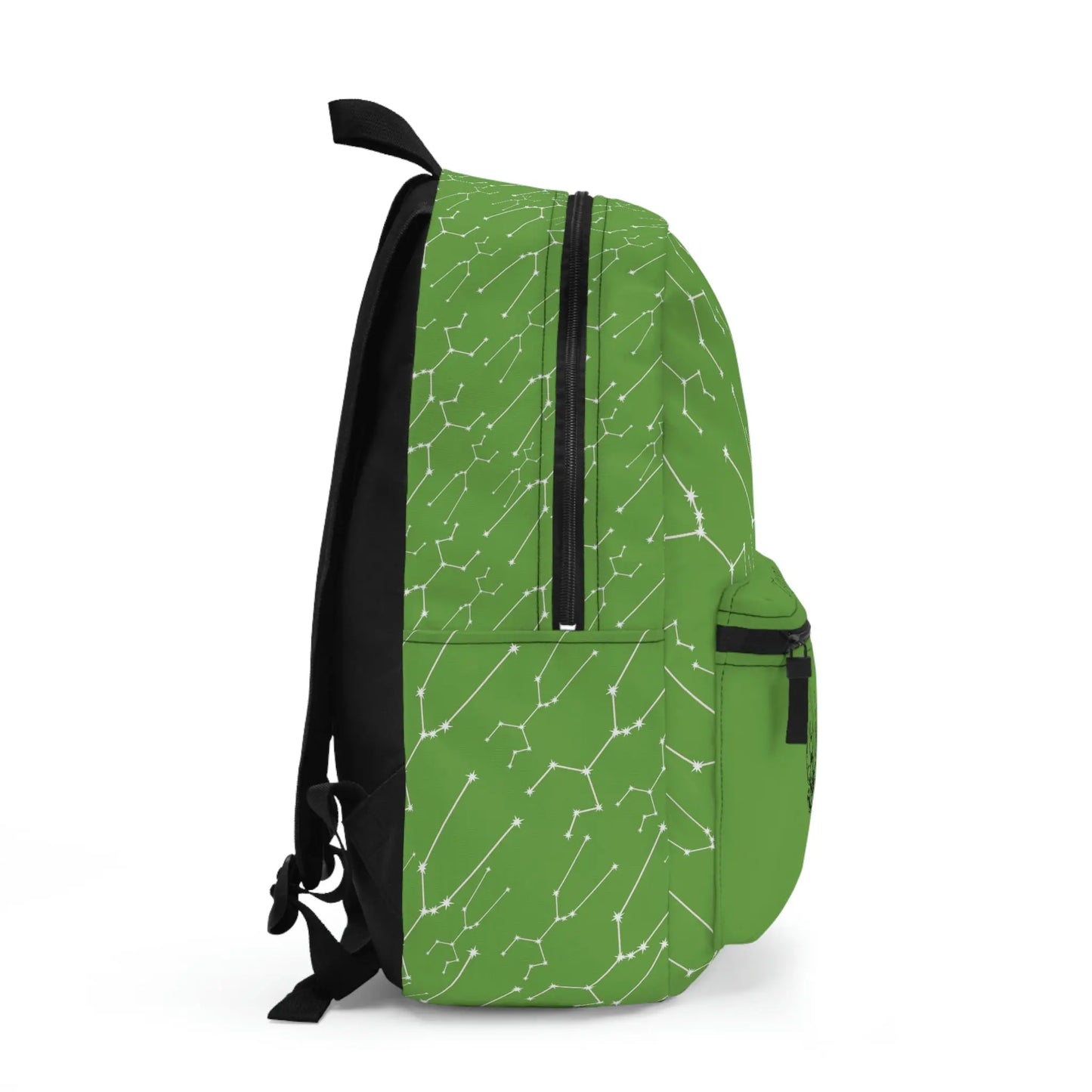 Green Taurus Zodiac Backpack - Right side profile showing strap and pocket details.