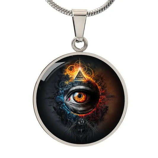 Silver Eye of Consciousness Pendant Necklace on a white background.