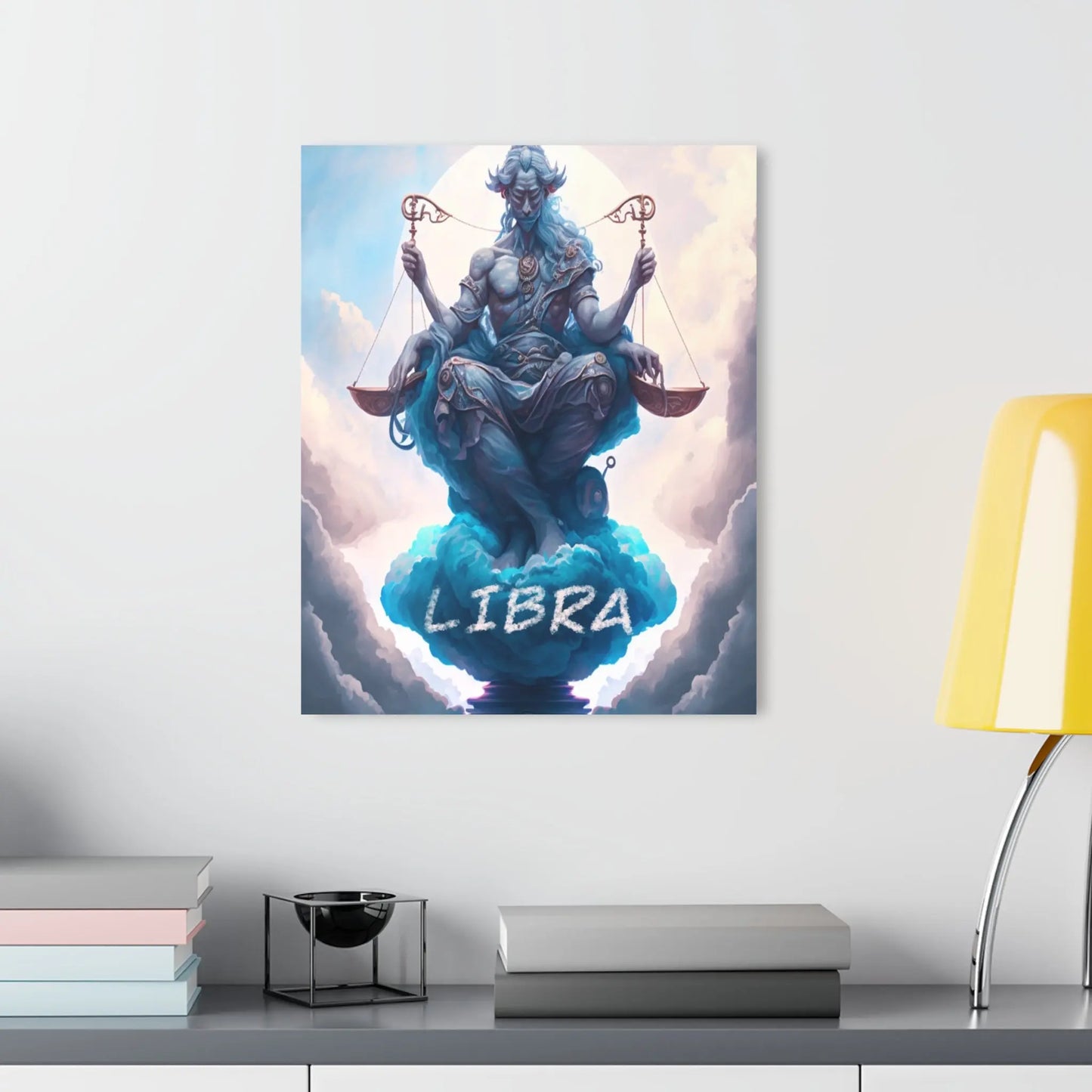 Libra Zodiac Wall Art displayed in a modern living room setting to show scale.