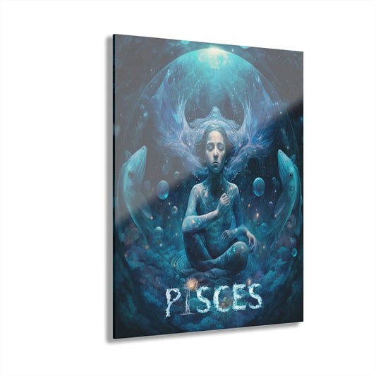 Pisces Zodiac Acrylic Wall Art shown in the 11" x 14" size on a white background.