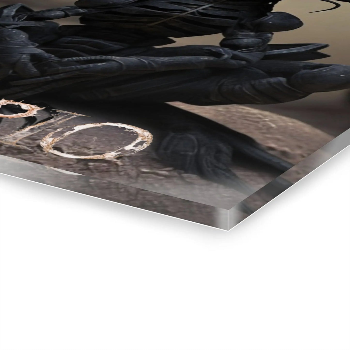 Close-up of the rounded corners and 1/4-inch depth of the Scorpio acrylic wall art.