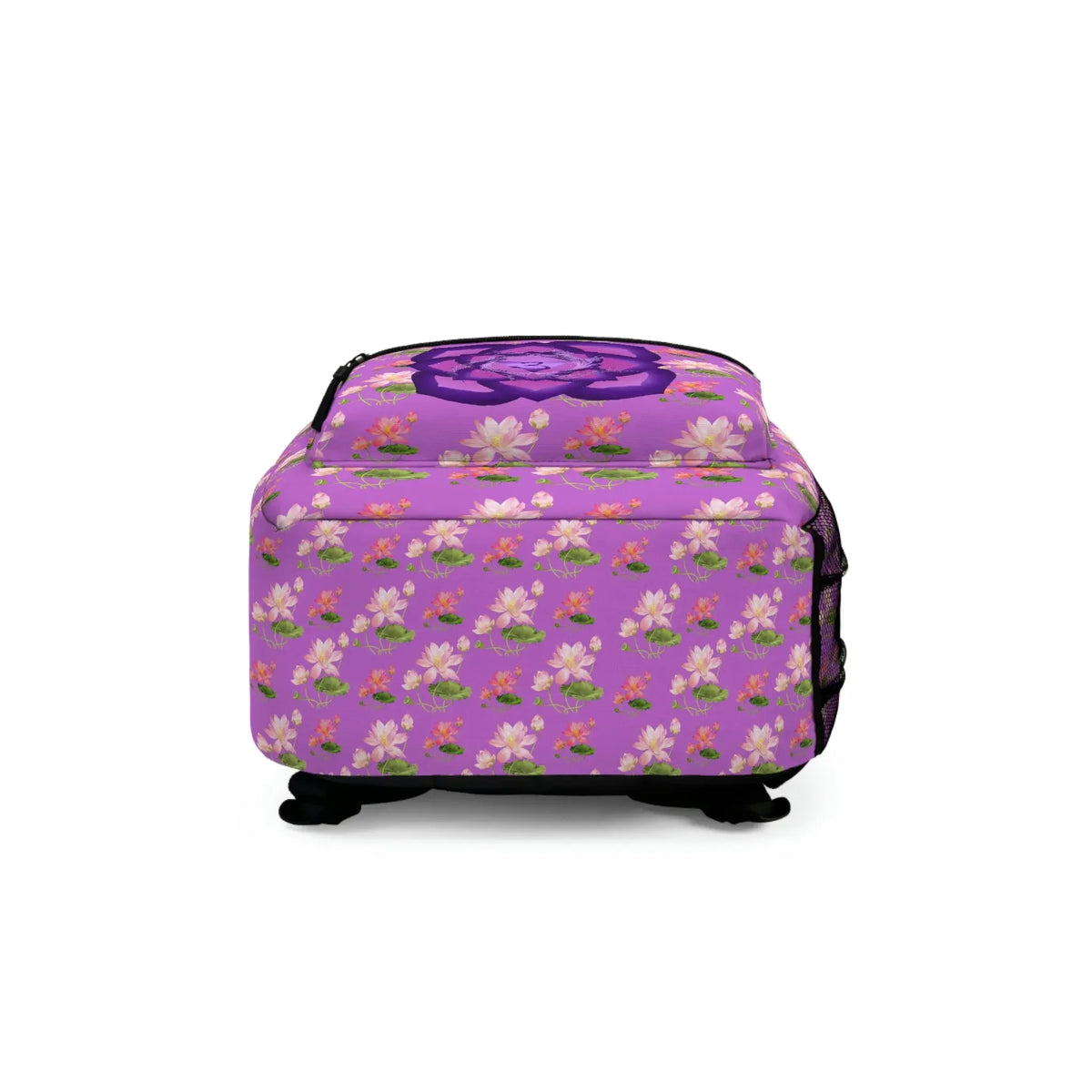 Purple chakra lotus flower patterned meditation cushion with storage pocket