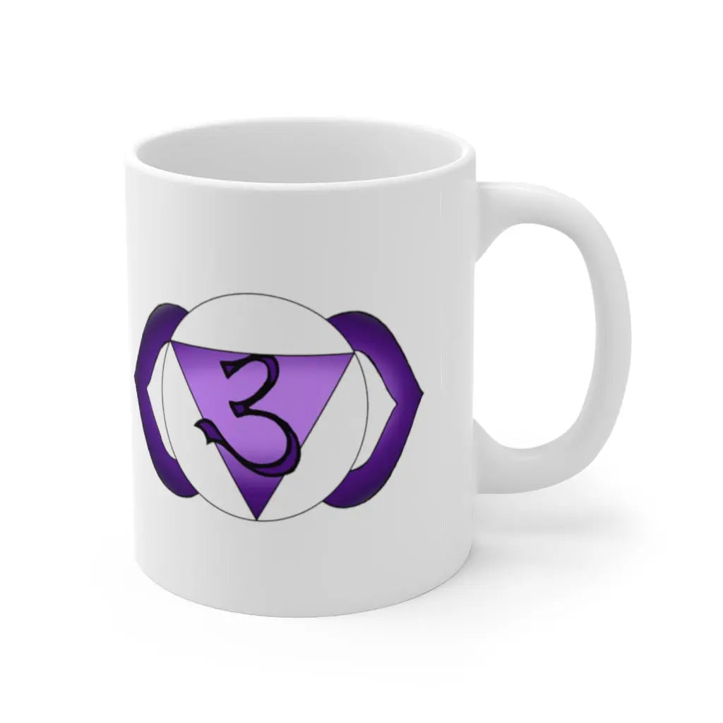 Third Eye Chakra Mug - Left side with the indigo Third Eye Chakra symbol, clean white background.