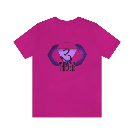Third Eye Chakra T-Shirt in purple on a flat background, showcasing the vibrant Ajna symbol.