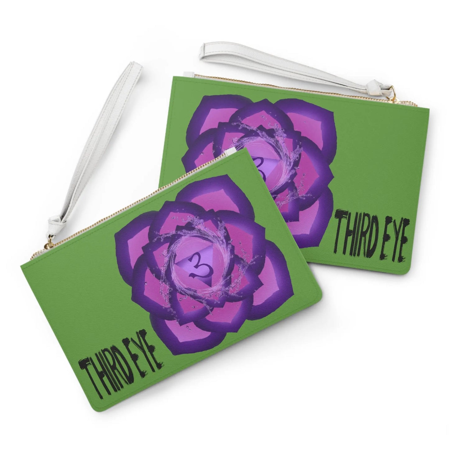 Third Eye Chakra Clutch - Front and back comparison on a white background.