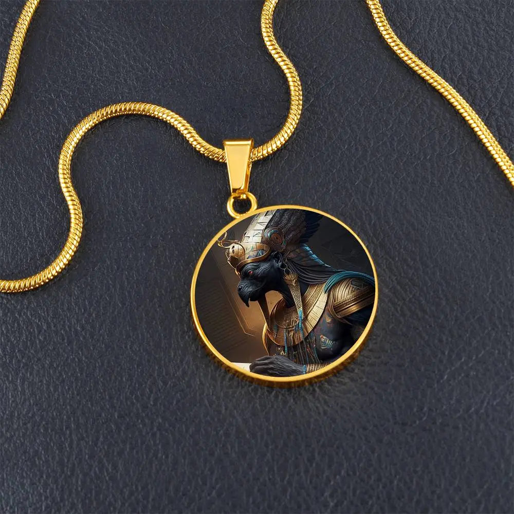 Gold Thoth Egyptian God Necklace shown in a lifestyle setting.