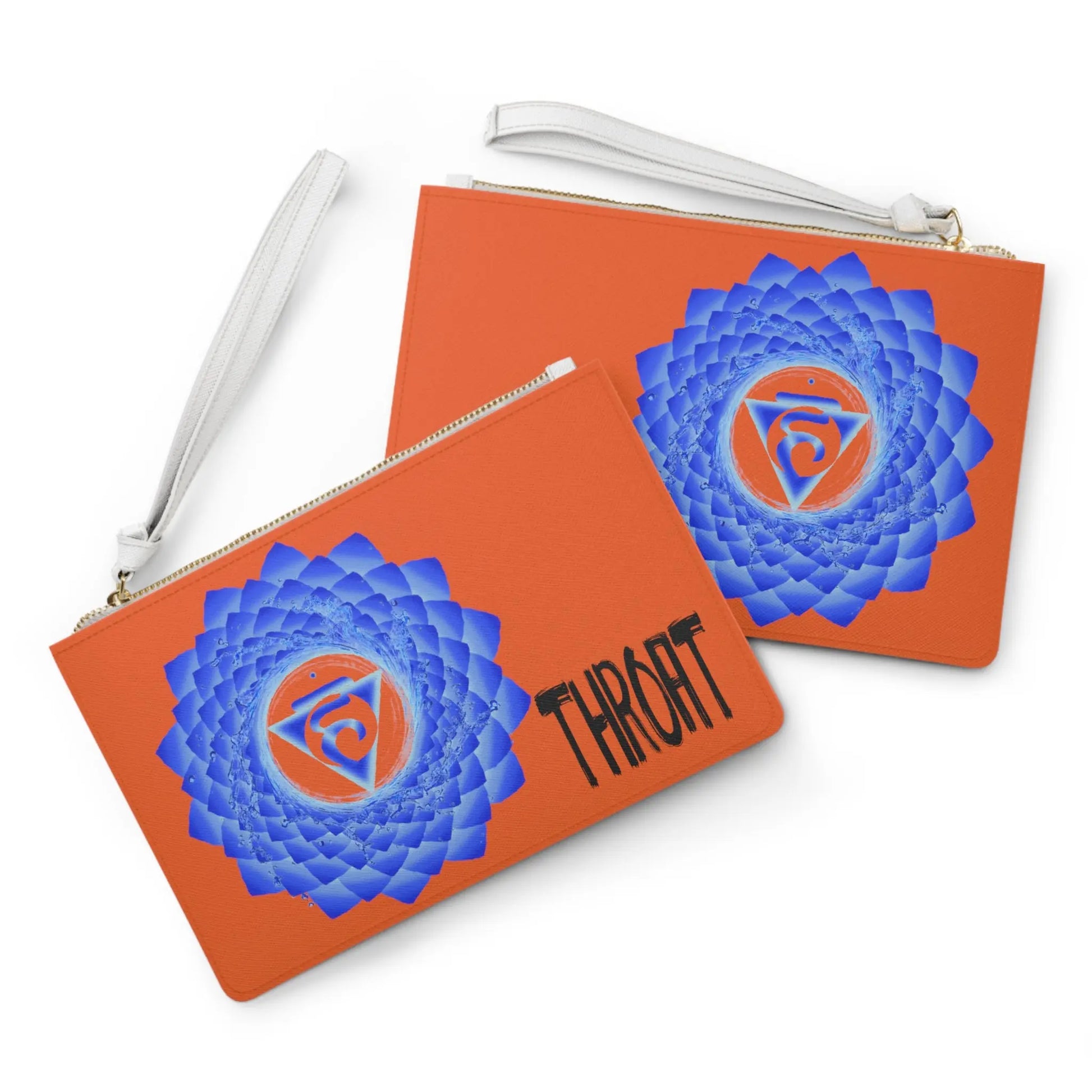 Throat Chakra Clutch - Front and back comparison on a white background.