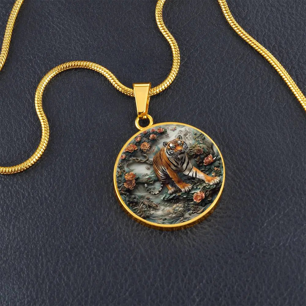 Gold 'Year of the Tiger' Necklace shown in a lifestyle setting.