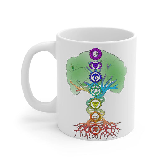 Tree of Life Chakra Mug - Right side showing the Tree of Life with the seven chakras.