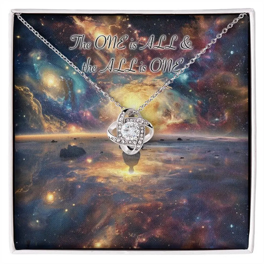 14k white gold finish "Universal Law" necklace in the standard gift box with message card.