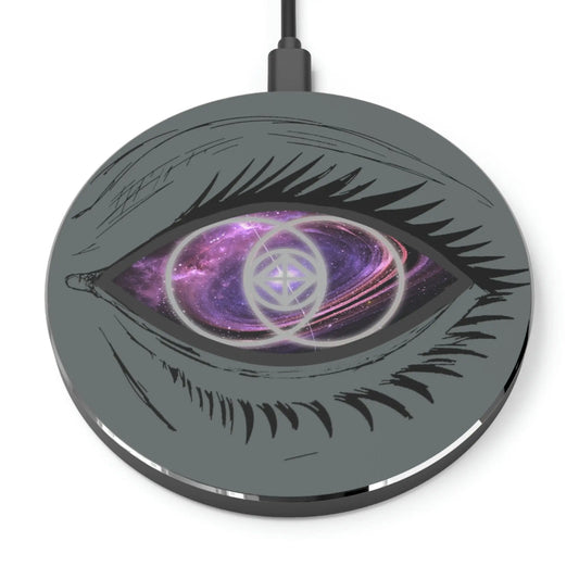 "Vesica Pisces Eye" Wireless Charger on a white background, showing the full sacred geometry design.