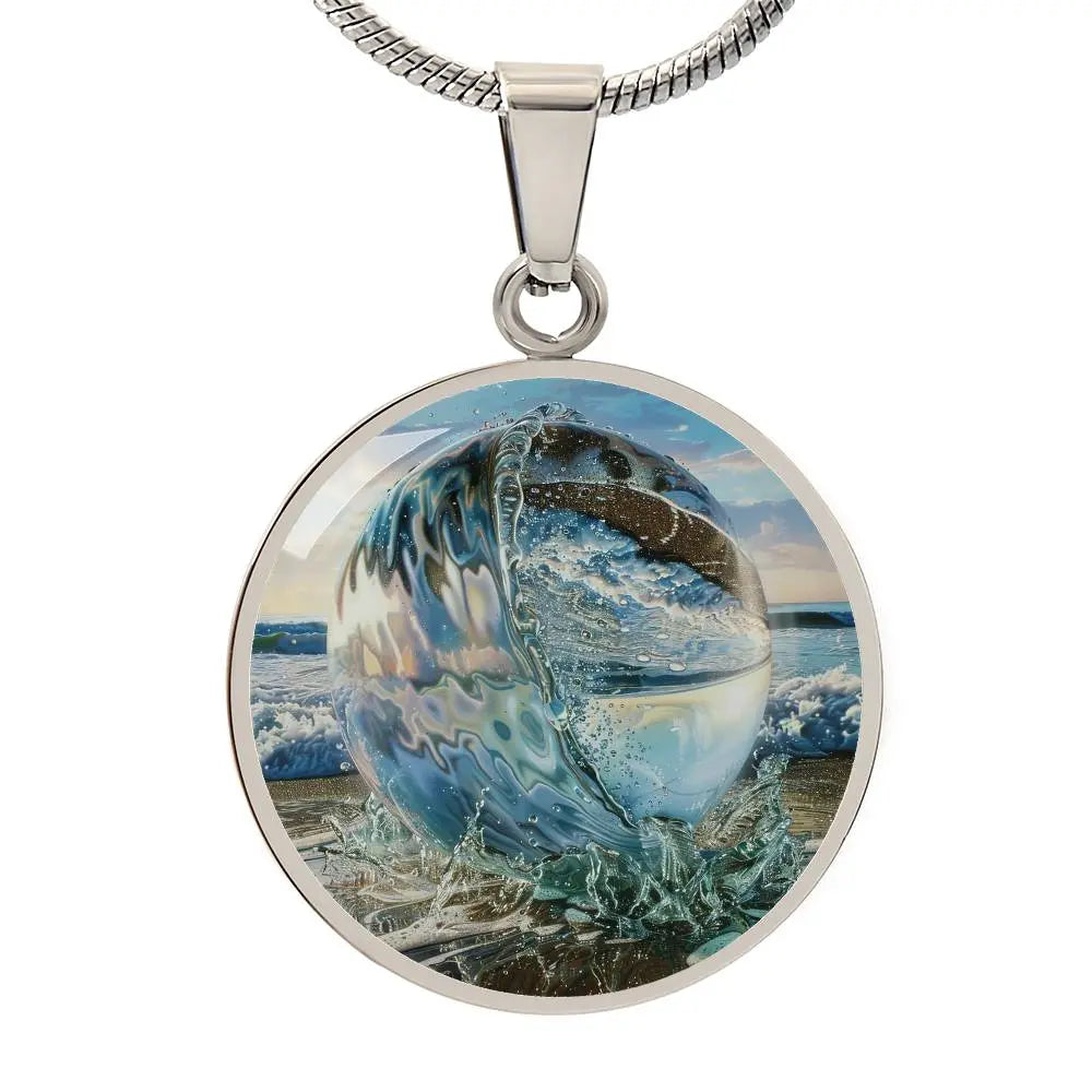 Silver Water Element Pendant Necklace on a white background.