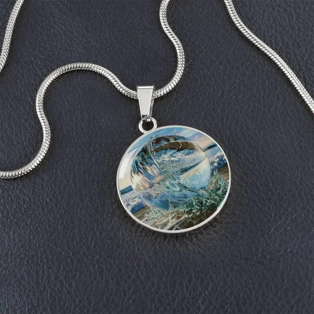 Silver Water Element Necklace shown in a lifestyle setting.