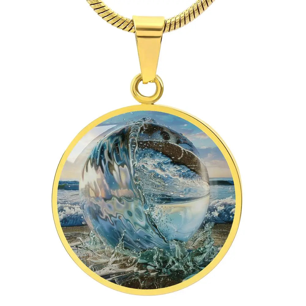 Gold Water Element Pendant Necklace on a white background.