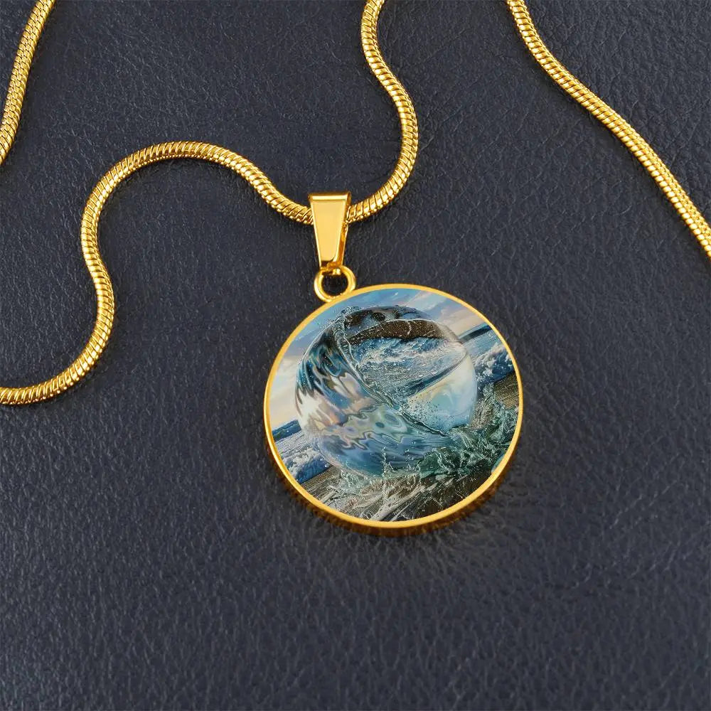 Gold Water Element Necklace shown in a lifestyle setting.