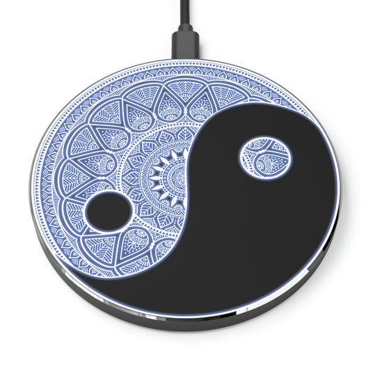 "Yin Yang Mandala" Wireless Charger on a white background, showing the full intricate design.