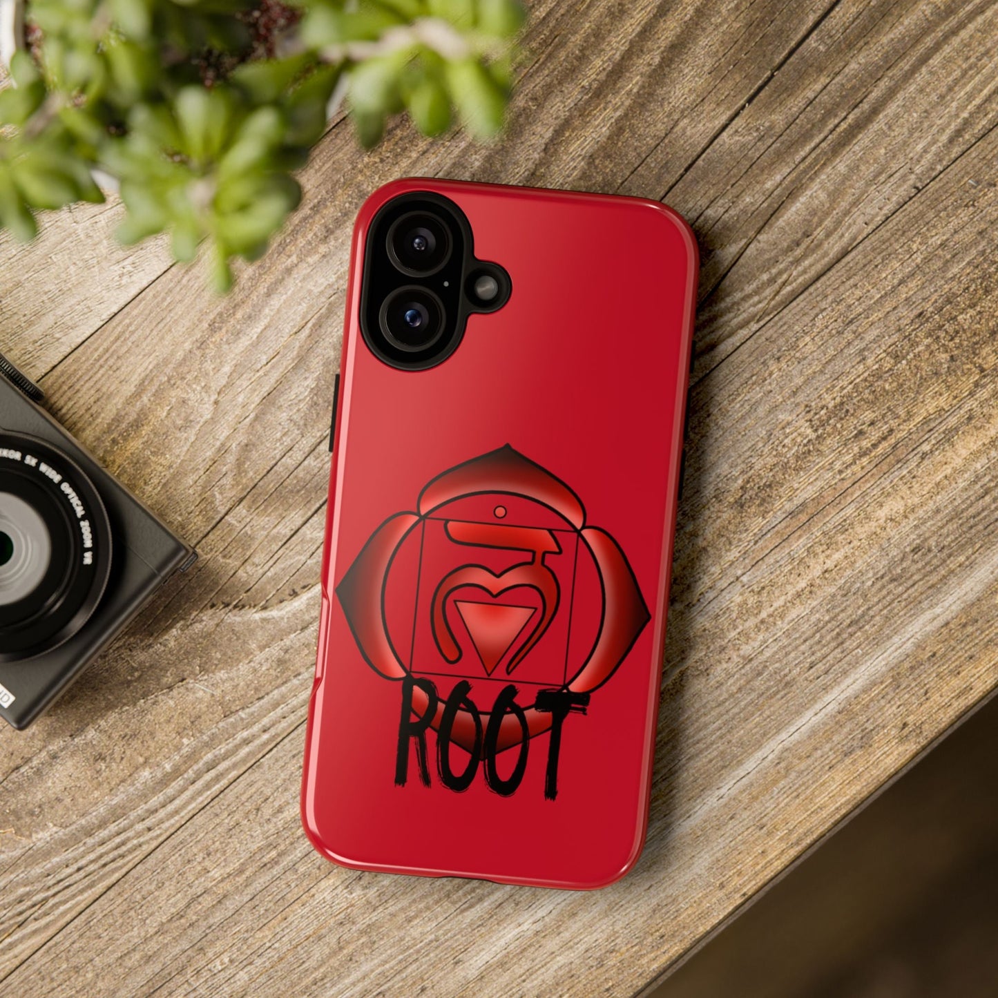 Root Chakra Phone Case - Muladhara on a wooden table