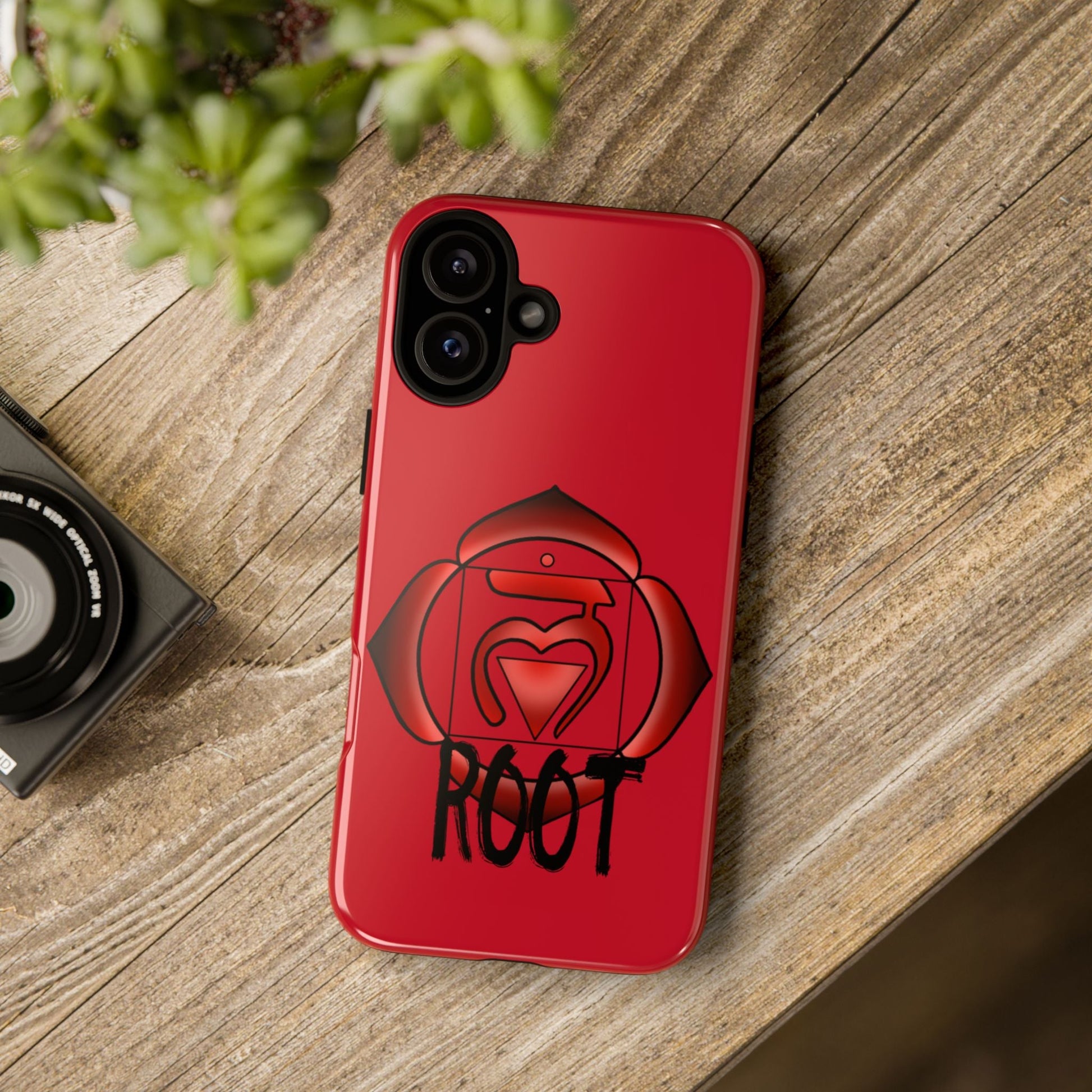 Root Chakra Phone Case - Muladhara on a wooden table